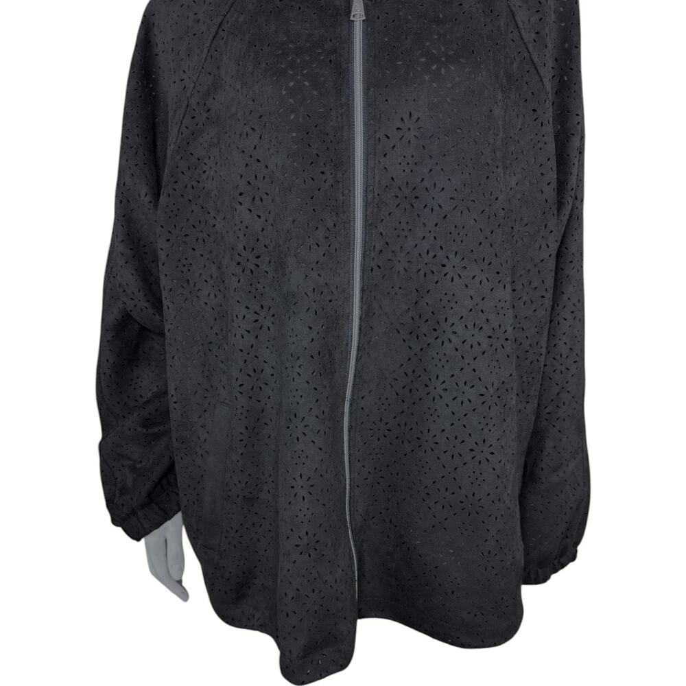 Dennis Basso Perforated Faux Suede Jacket Black‎ X-Large NWOT Eyelet Lined - Picture 7 of 13